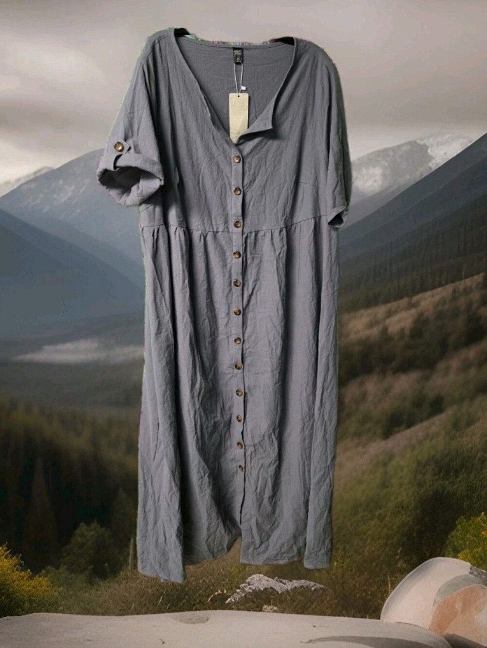 Emory Rose Button-Front Maxi Dress in Slate Gray